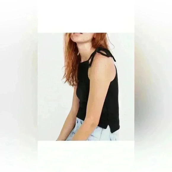 Madewell black square tie shoulder tank sideways ribbed size medium - Picture 1 of 8